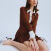 Rich Brown Ribbed Long-Sleeve Mini Dress “Cozy Glow” CG2009