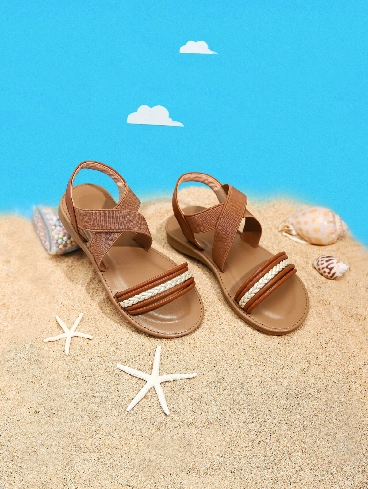 Kids' Brown Roman Gladiator Sandals - Buckle Strap, Summer - Image 1