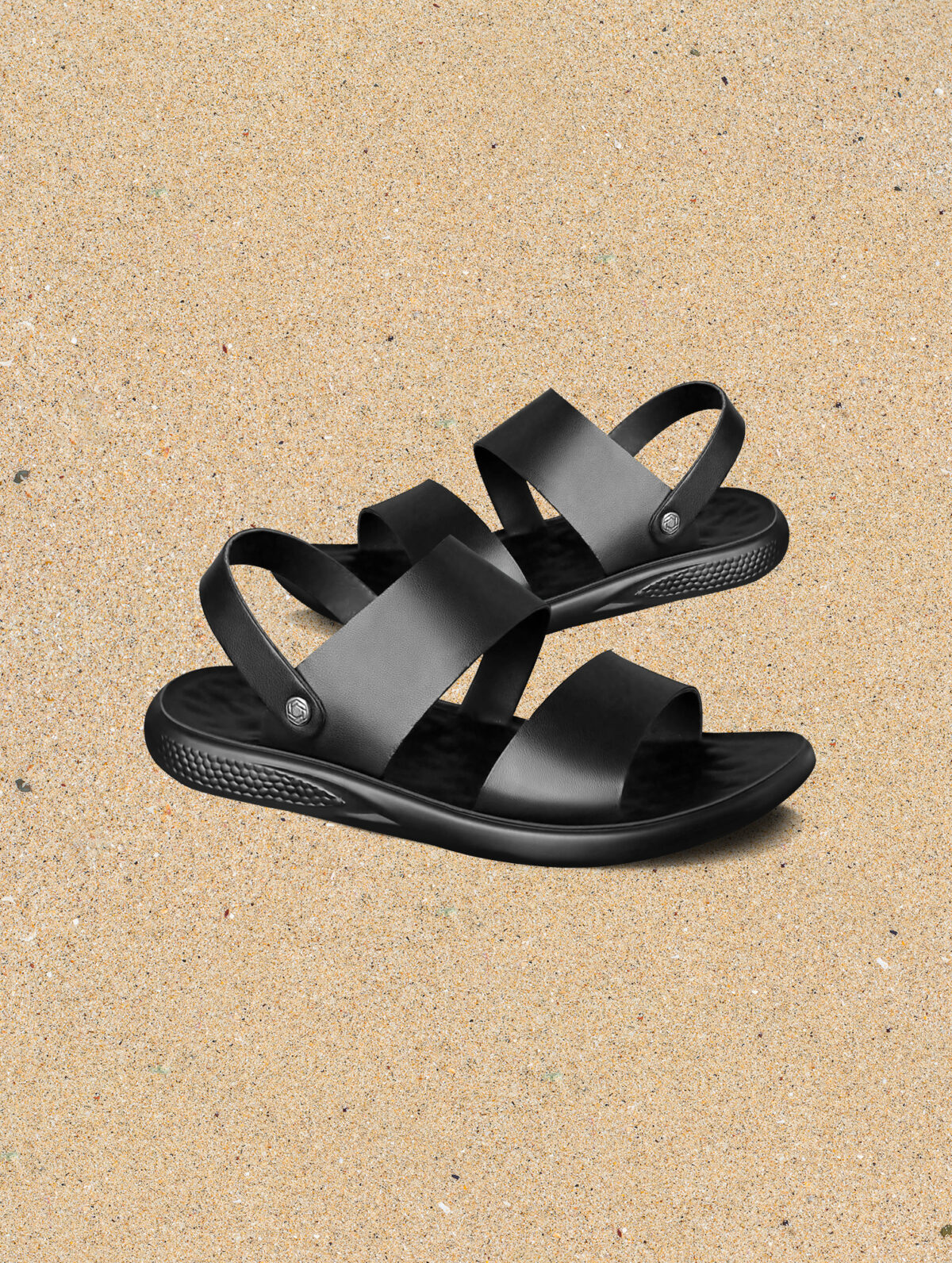 Men's Black Casual Sandals - Slingback with Adjustable Buckle - Image 1