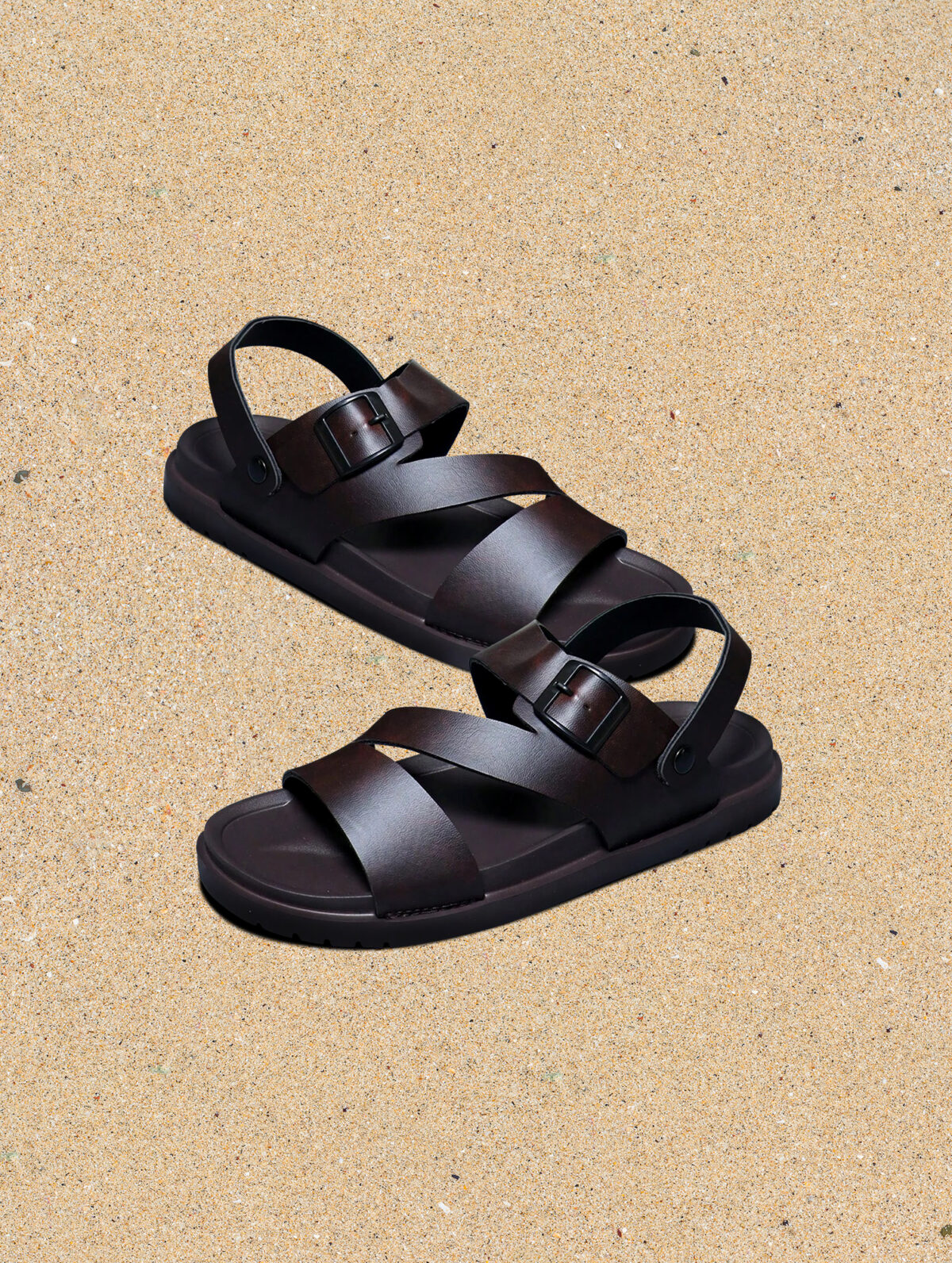 Men's Brown PU Leather Sandals - Dual-Use Indoor/Outdoor - Image 1