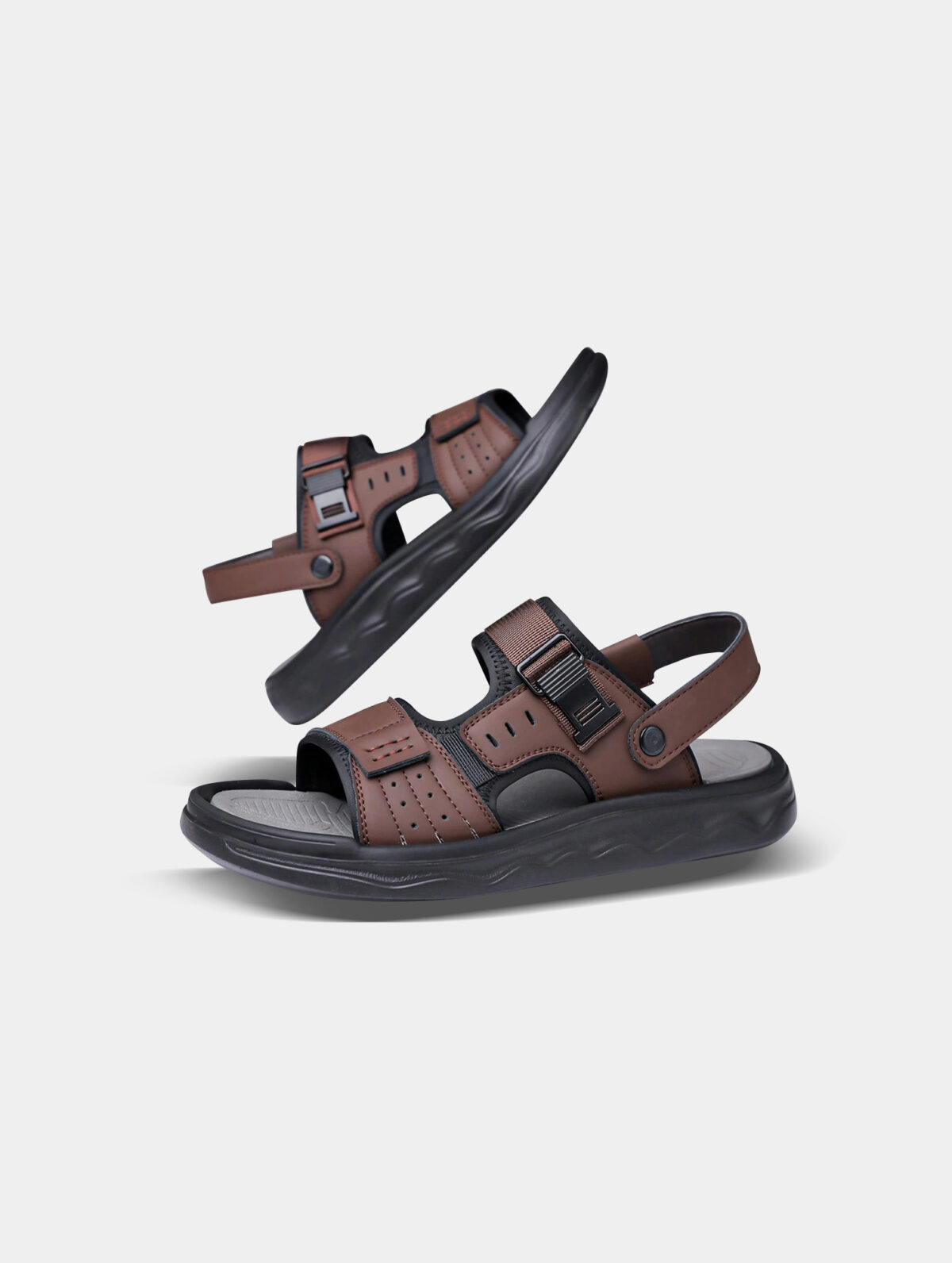 Men's Brown Slip-On Sandals - Thick EVA Sole, Buckle Strap - Image 2