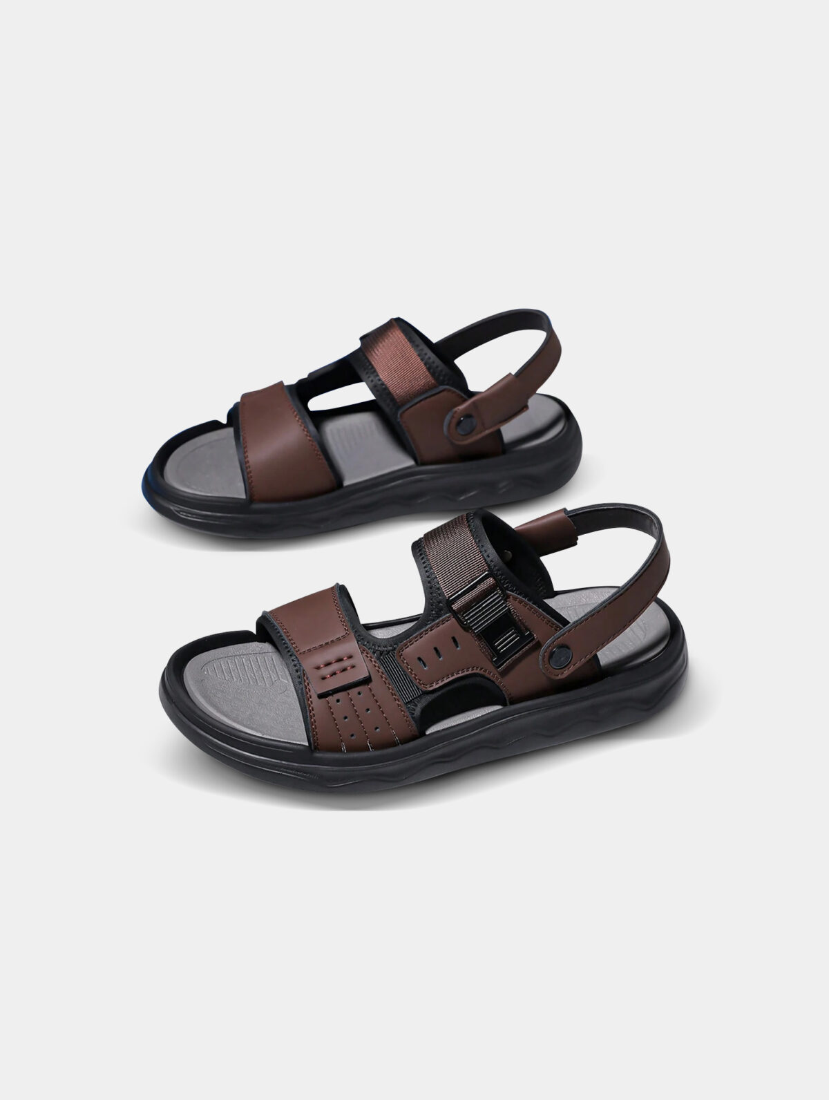 Men's Brown Slip-On Sandals - Thick EVA Sole, Buckle Strap - Image 3