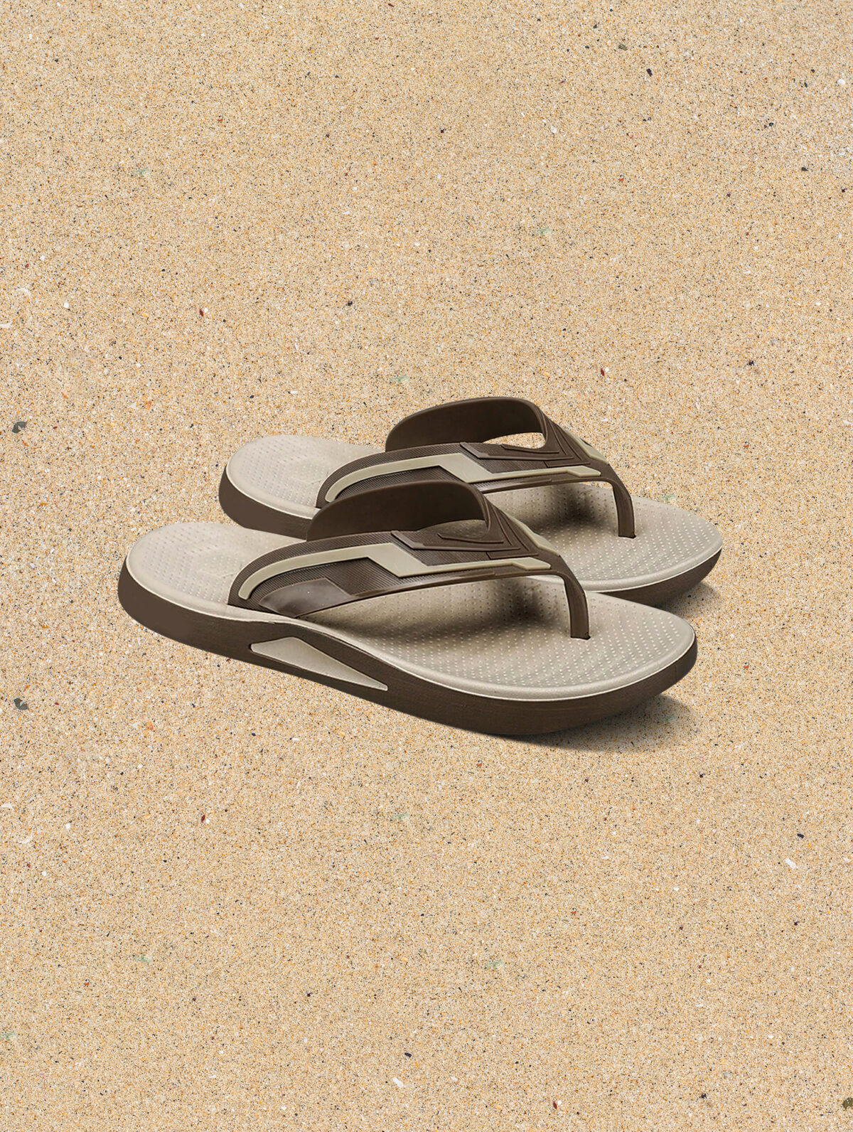 Men's Khaki Non-Slip Flip Flops - Large Size, Adjustable Buckle - Image 1