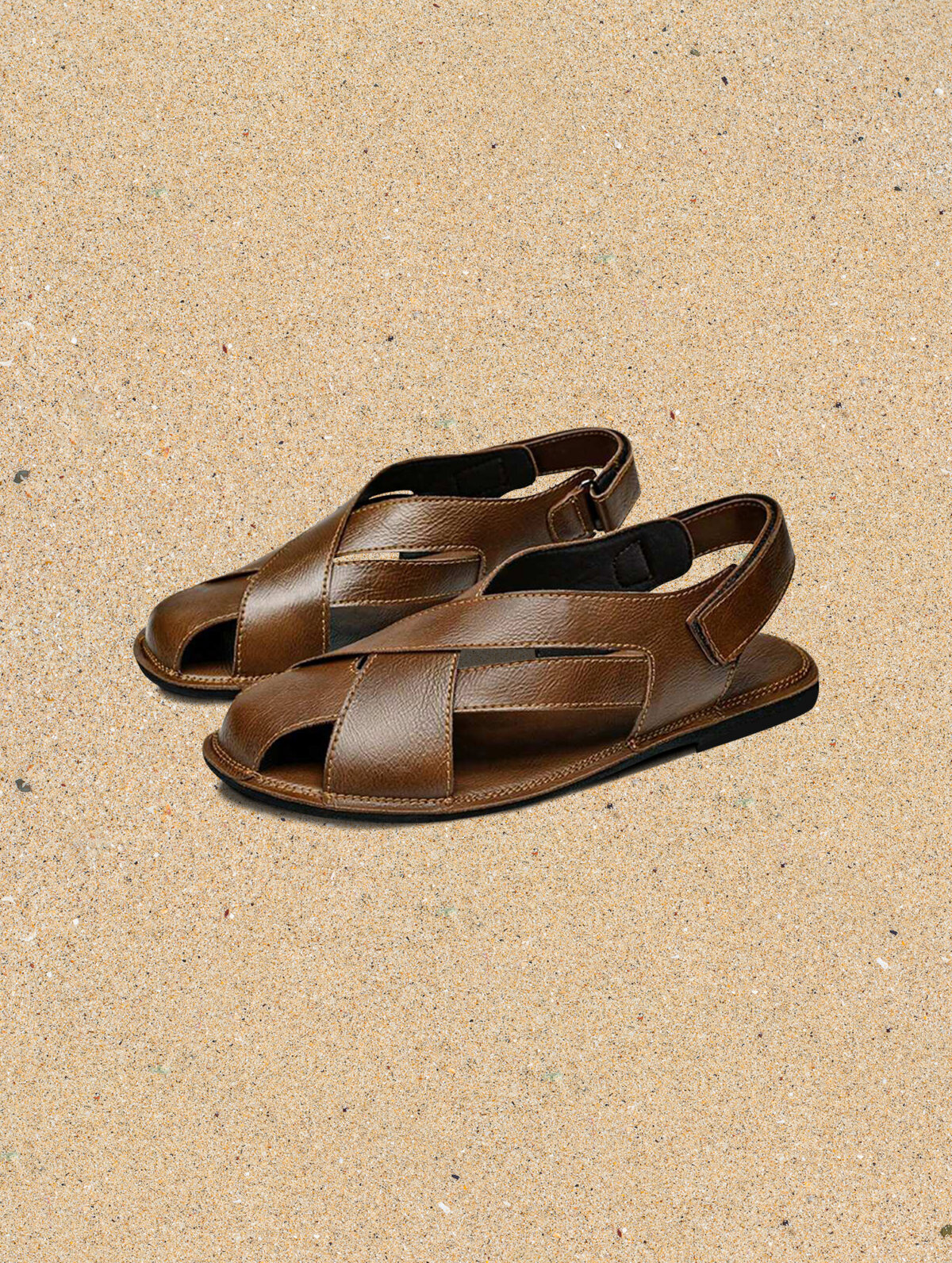 Men's Microfiber Leather Casual Sandals - Open Toe, Slingback - Image 1