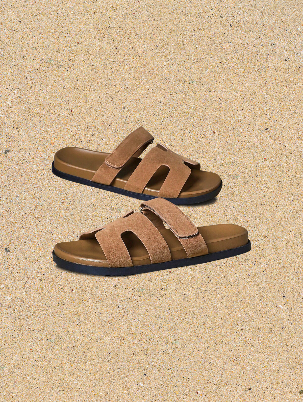 Men's Taupe Footbed Sandals - Ergonomic Support, PU Upper - Image 1