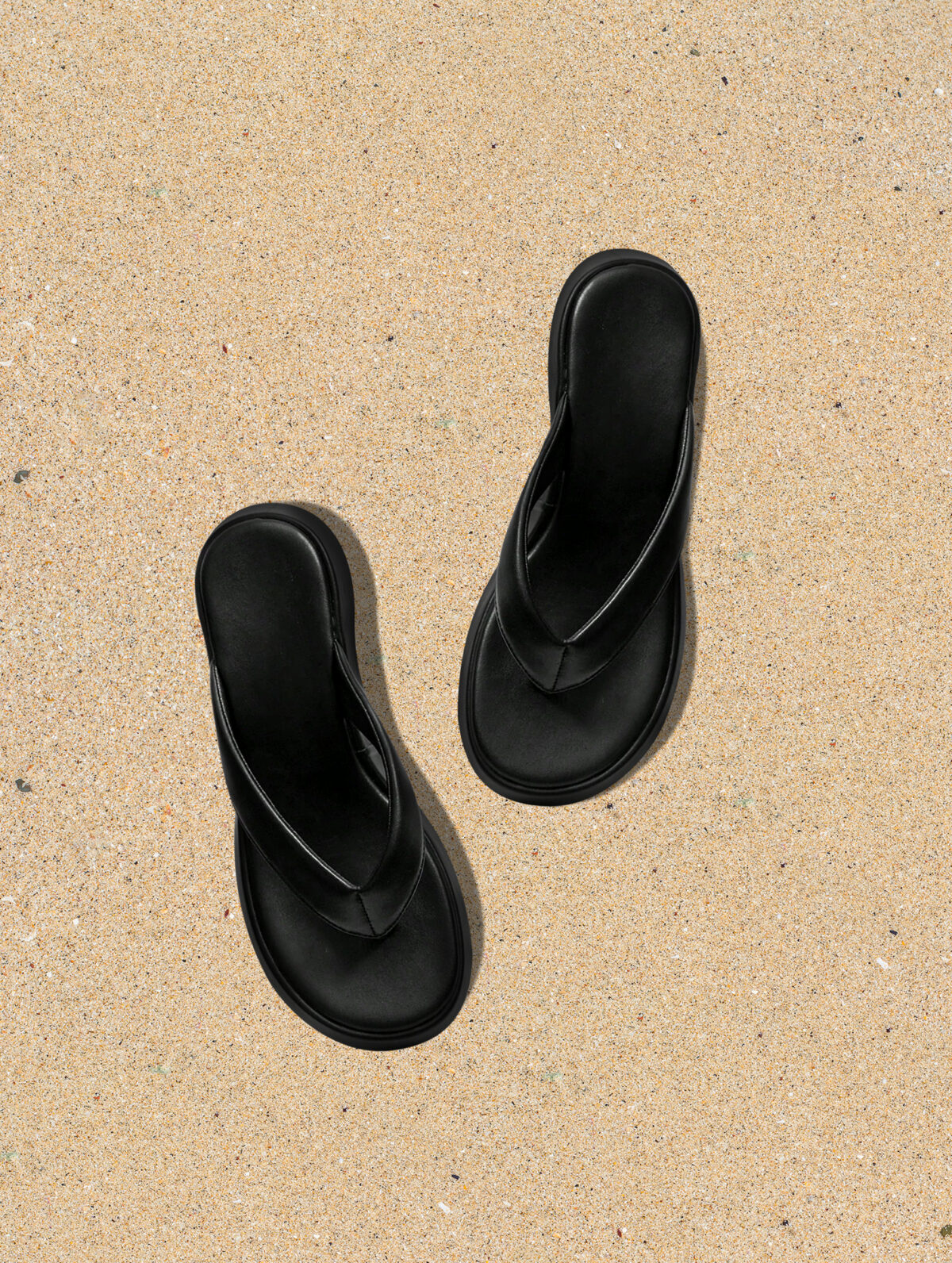 Women's Black Casual Flip Flops - Platform Wedge, Toe Post - Image 1