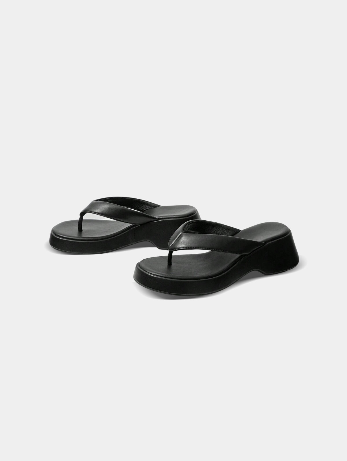 Women's Black Casual Flip Flops - Platform Wedge, Toe Post - Image 3