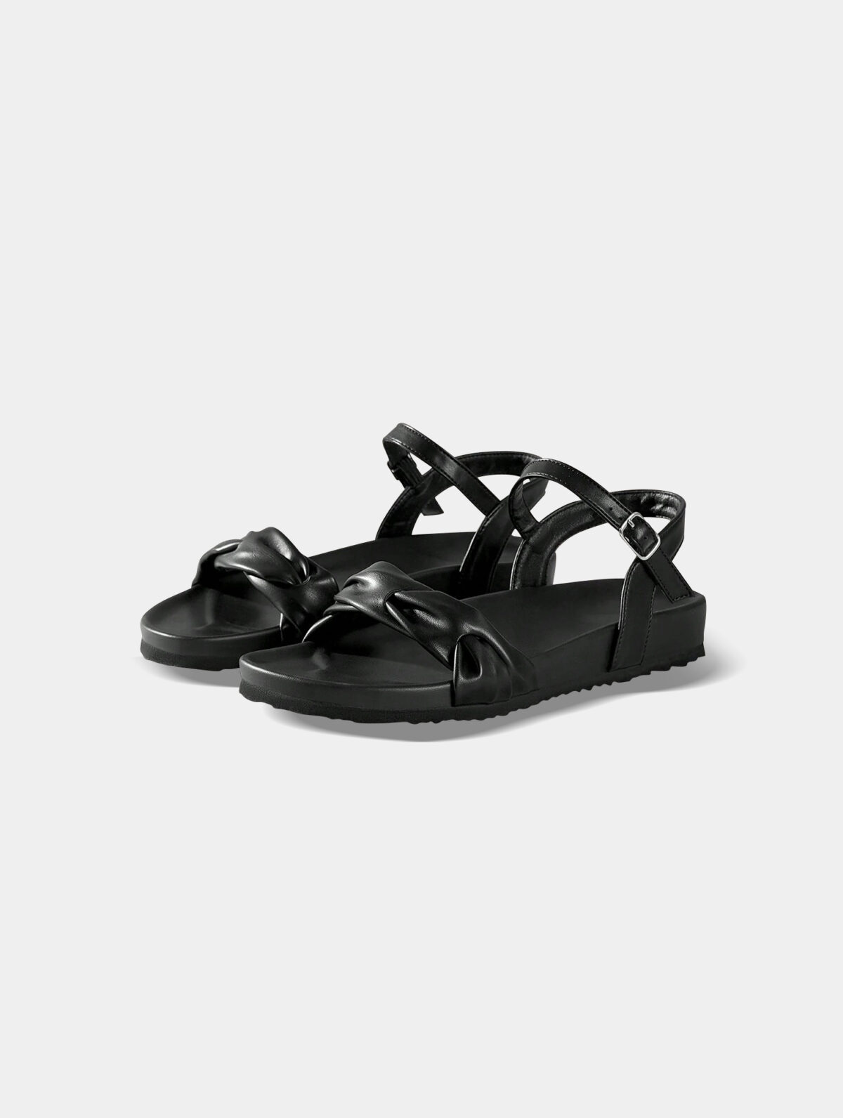 Women's Black Strappy Platform Sandals - Knot Detail, Rubber Sole - Image 3