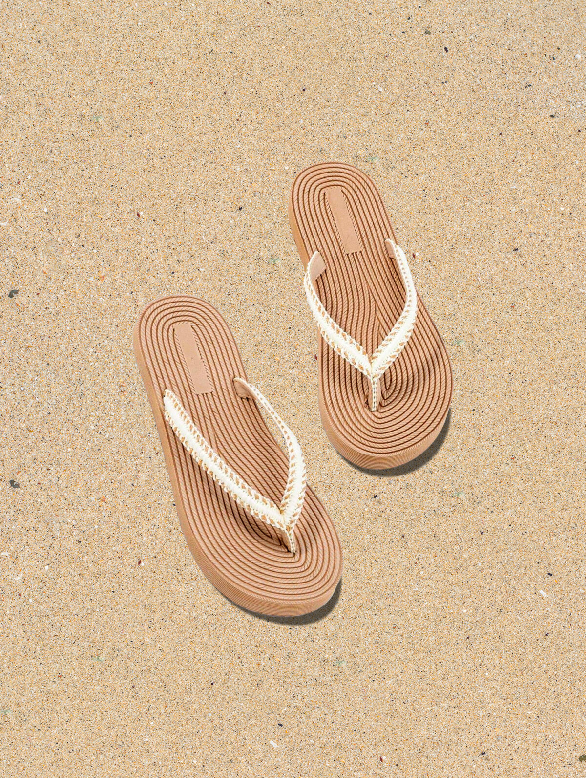 Women's Flat Bohemian Flip Flops - Braided Straps, Lightweight - Image 1