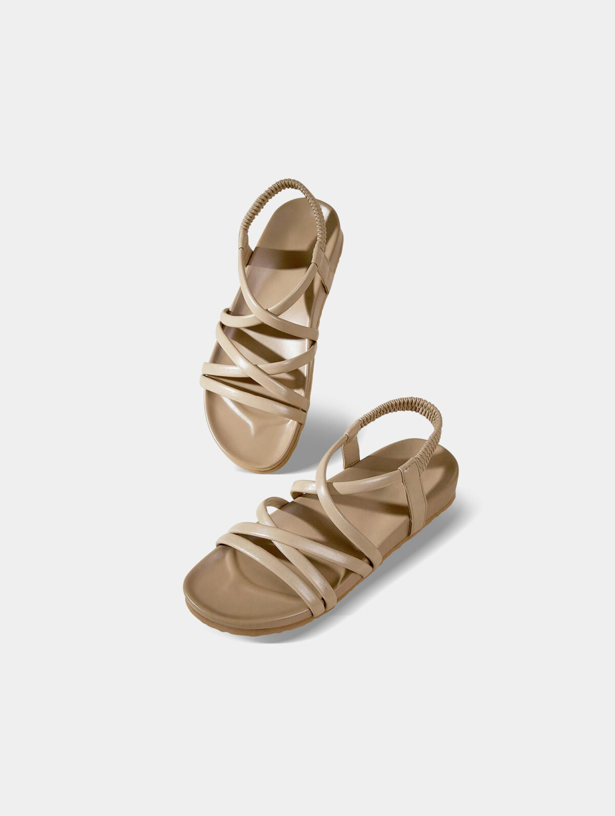 Women's Light Brown Lace-Up Sandals - Open Toe, Flat - Image 2