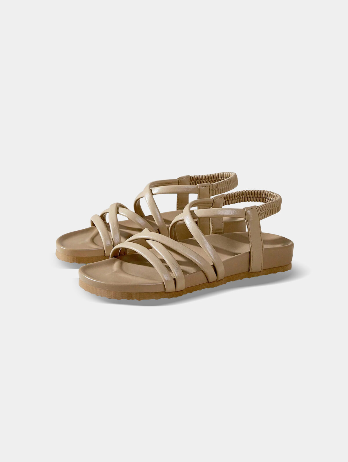 Women's Light Brown Lace-Up Sandals - Open Toe, Flat - Image 3