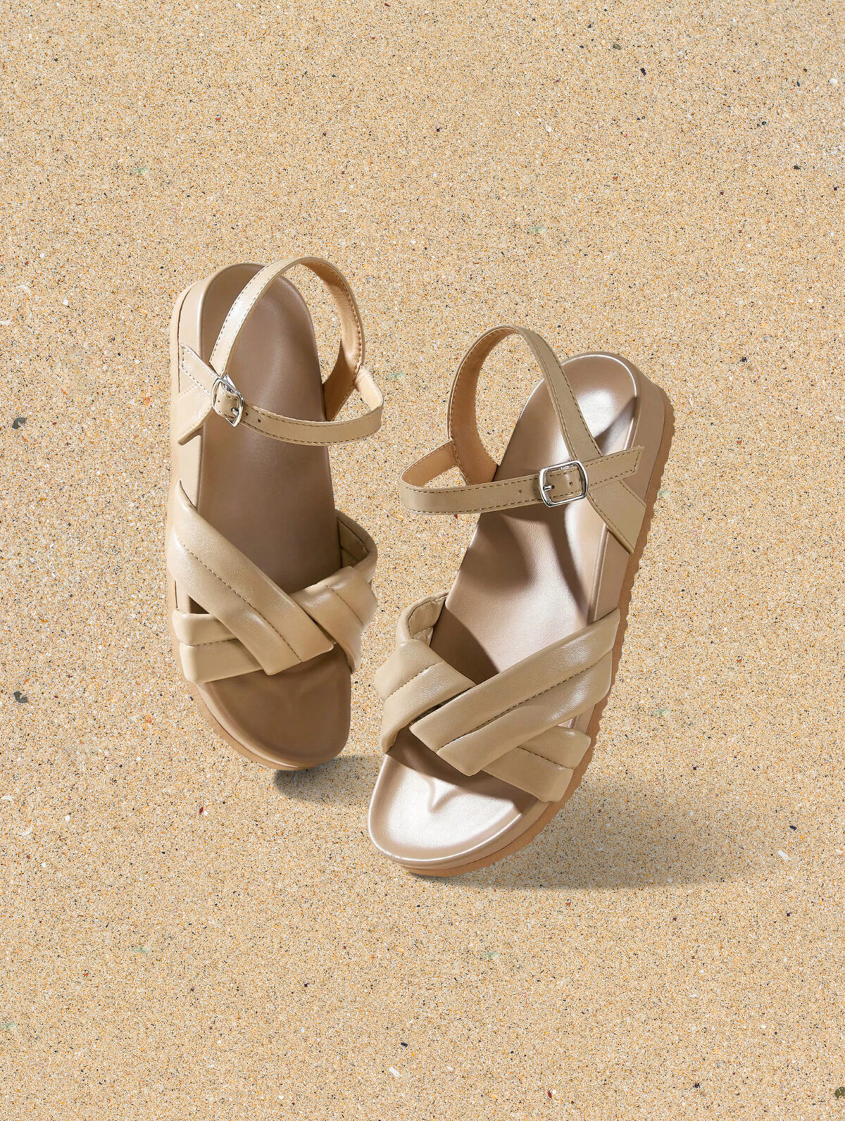 Women's Nude Brown Lace-Up Sandals - Minimalist Everyday Flats - Image 1