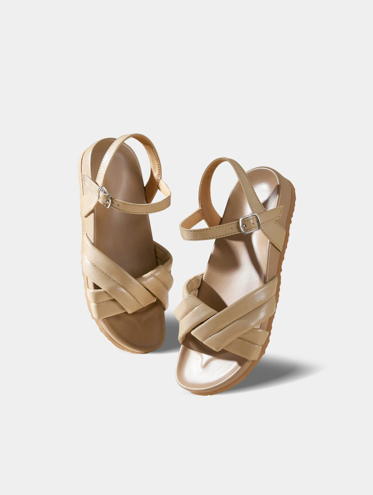 Women's Nude Brown Lace-Up Sandals - Minimalist Everyday Flats - Image 2
