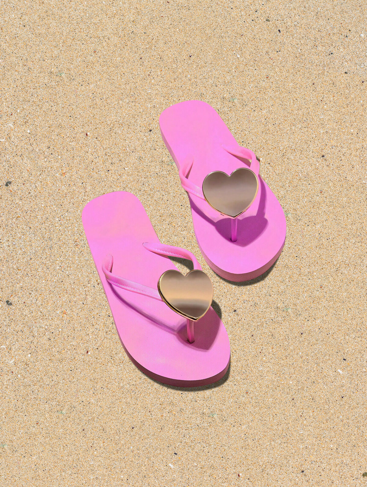 Women's Pink Heart-Decor Flip Flops - Metallic Accent, EVA Sole - Image 1