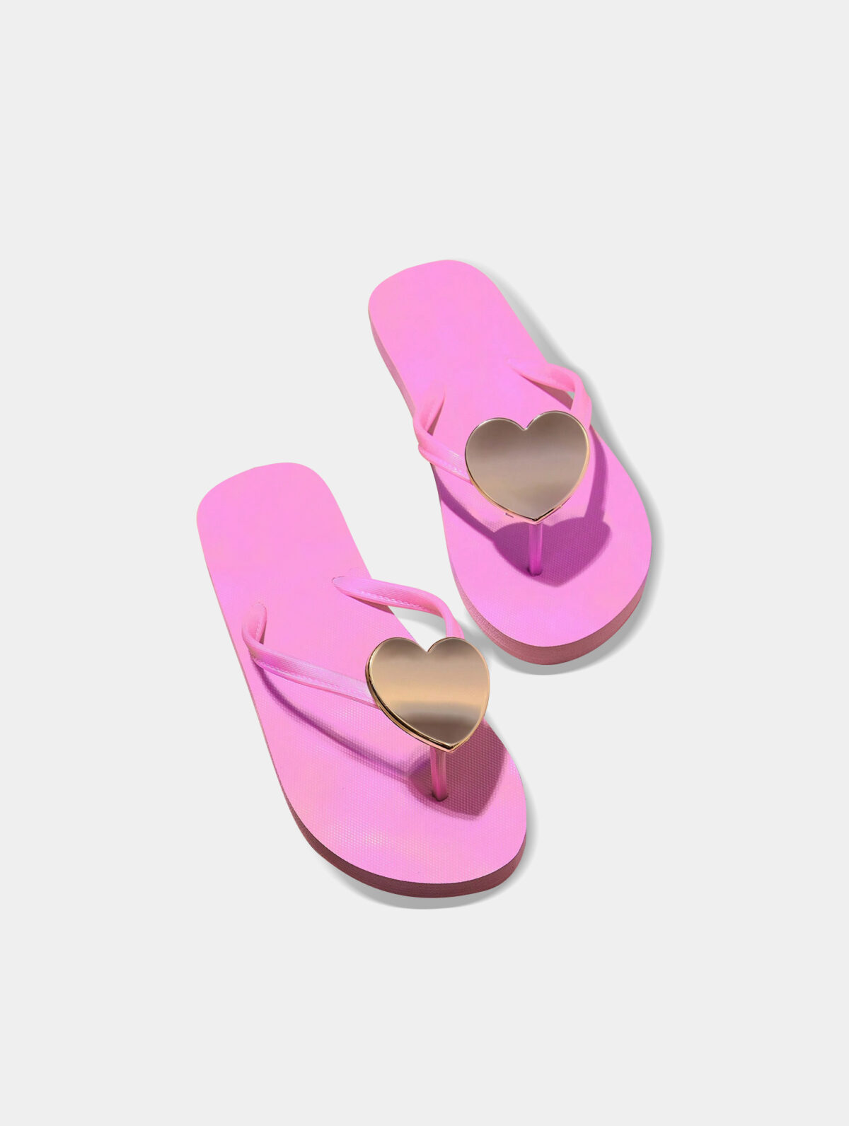Women's Pink Heart-Decor Flip Flops - Metallic Accent, EVA Sole - Image 2
