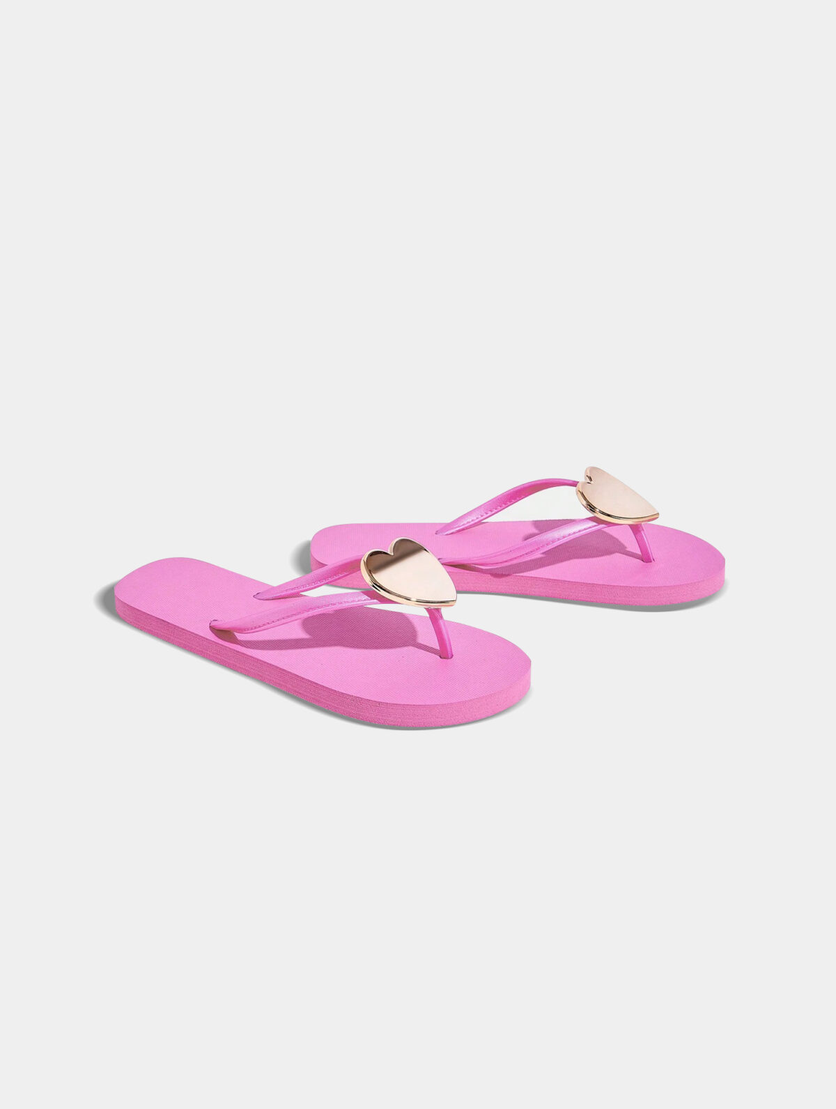 Women's Pink Heart-Decor Flip Flops - Metallic Accent, EVA Sole - Image 3