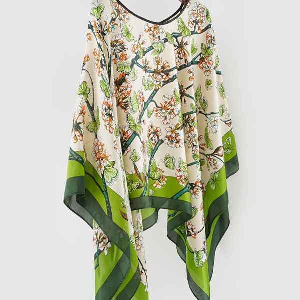 Women’s Sexy Tropical Sheer Beach Shawl Wrap – Lightweight Sun-Protection Cover-Up with Asymmetrical Hem & Flowing Draped Design