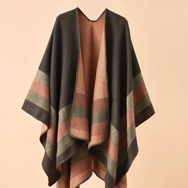Women’s Warm Striped Faux Shawl – Cozy Winter Travel Wrap